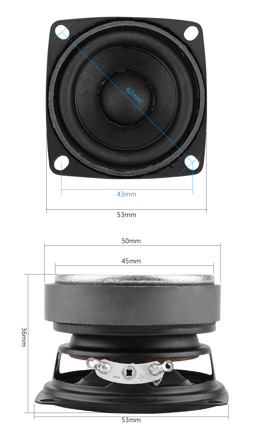 2Pcs 53mm Audio Portable Speakers Full Range 4 Ohm 15 W Loudspeaker