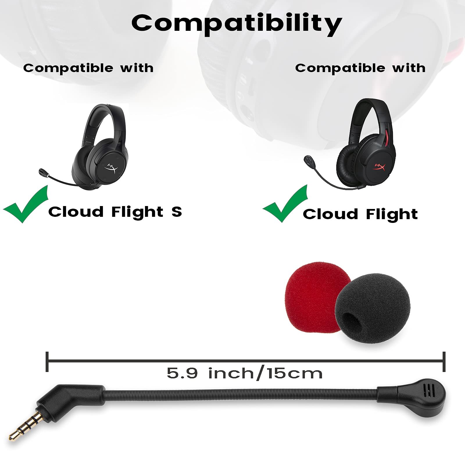 Aux 3.5mm Mic Cable Kingston HyperX Cloud Flight S Gaming Headsets Boom Microphone