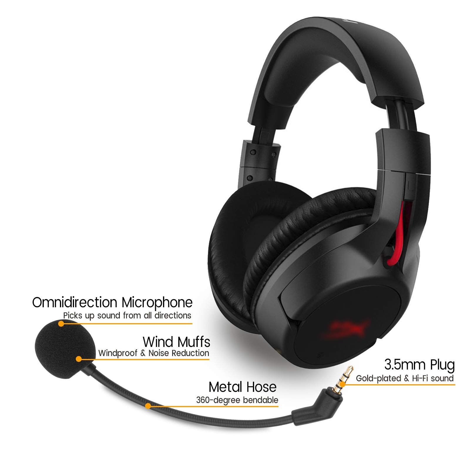 Aux 3.5mm Mic Cable Kingston HyperX Cloud Flight S Gaming Headsets Boom Microphone