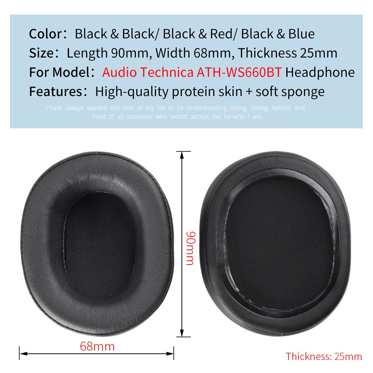 Ear Pads Audio-Technica ATH-WS660BT Headphone Cushion Sponge Cover Earmuffs Ear Pads Audio-Technica ATH-WS660BT Headphone Cushion Sponge Cover Earmuffs