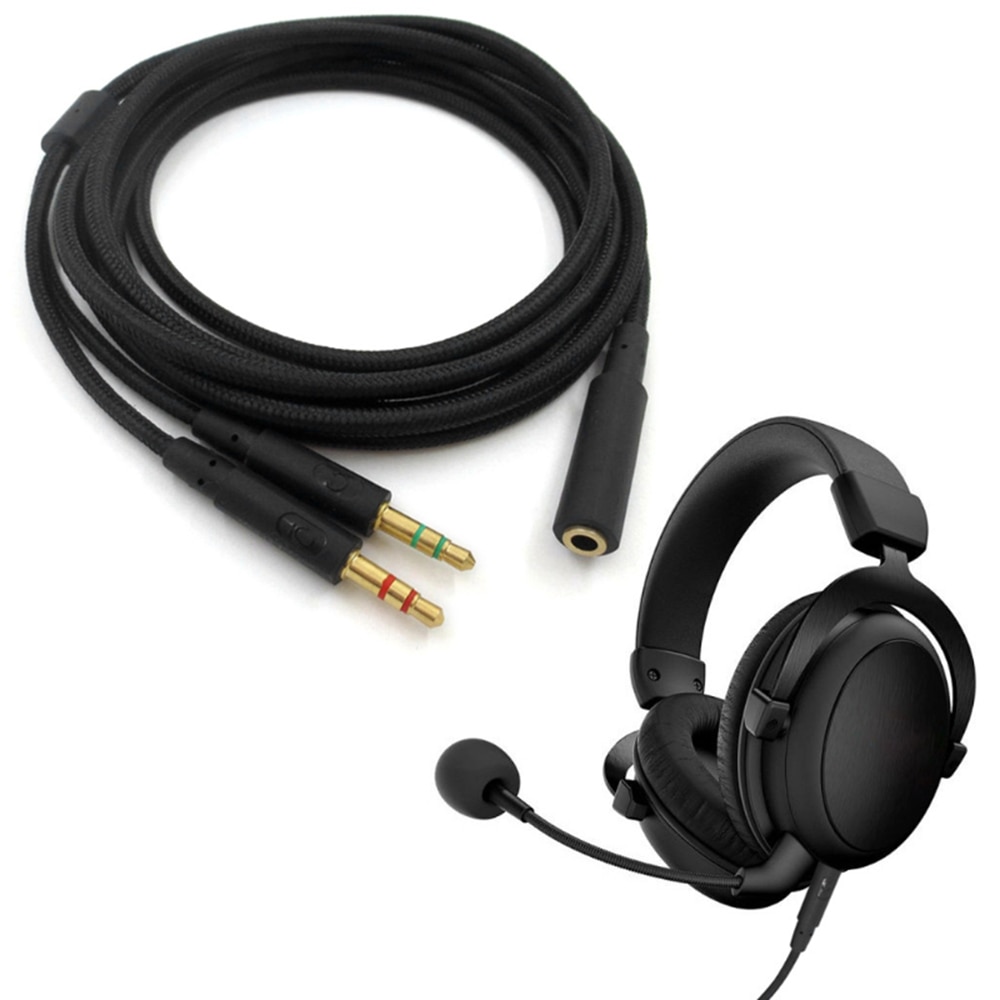 Braided Replacement PC Splitter Cable Extension Cord For Kingston HyperX Cloud Stinger Mix Alpha Revolver Gaming Headsets