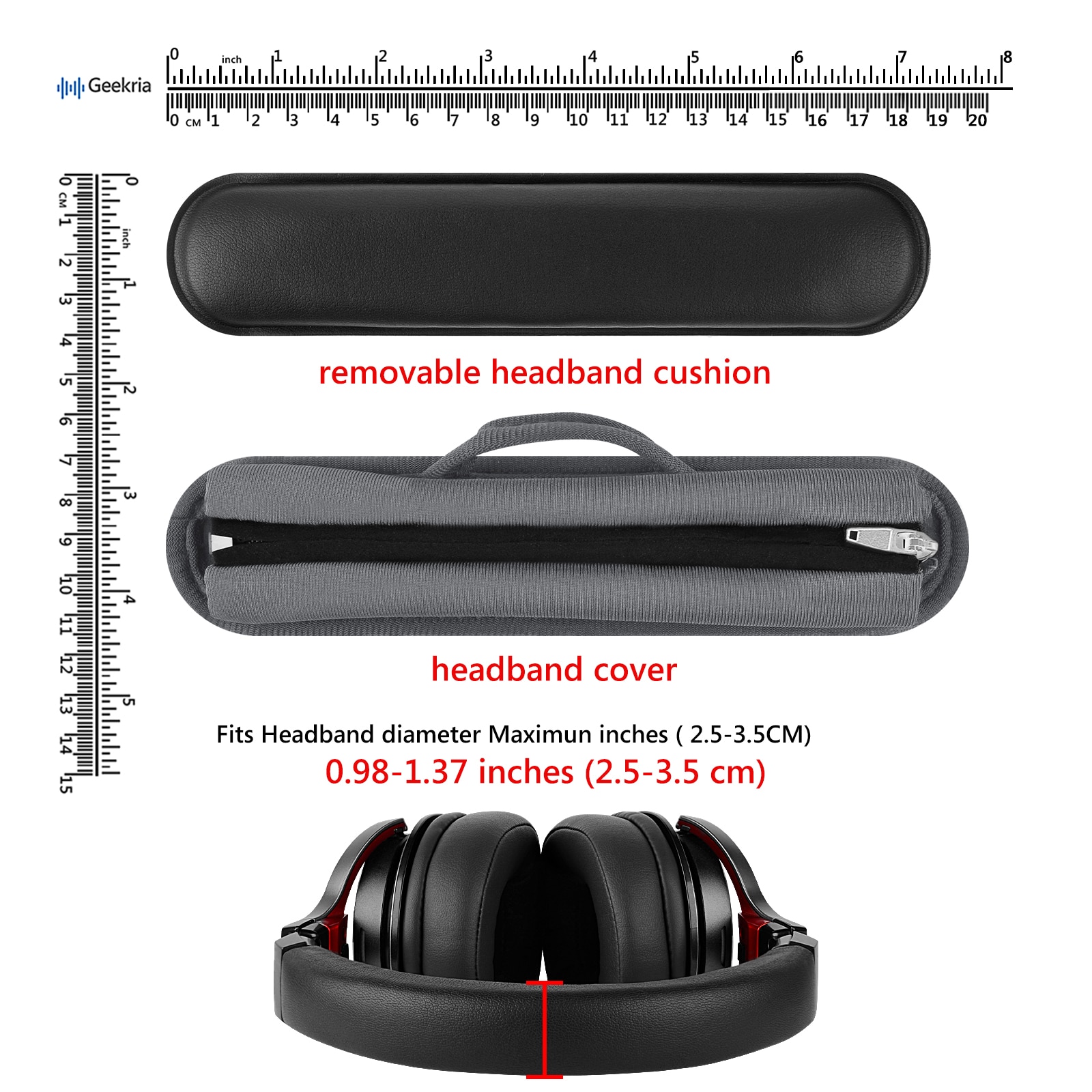 Headband For ATH JBL Razer Sony Sennheiser Headphones Large Hook and Loop Headband Cover Protector Cushion with Zipper