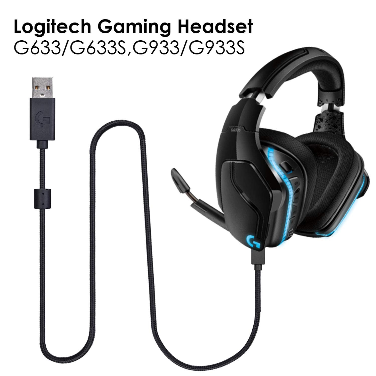 OFC Nylon Braided Replacement USB Charging Audio Data Cable Extension Cord for Logitech G635 G633 G933 G935 G633S G933S Headsets OFC Nylon Braided Replacement USB Charging Audio Data Cable Extension Cord for Logitech G635 G633 G933 G935 G633S G933S Headsets
