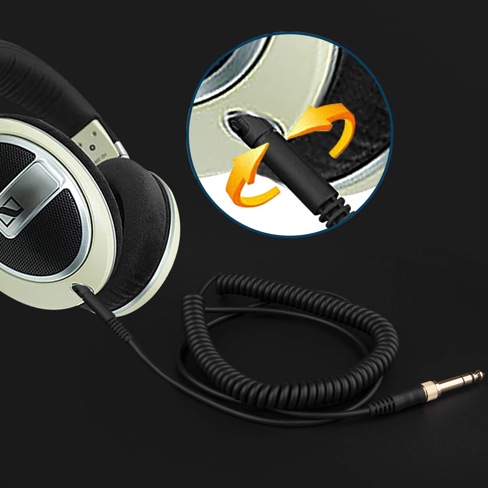 6.35mm Replacement Spring Coiled Cable Extension Cord For Sennheiser HD 4.30i 4.30G 4.40BT 4.50BTNC 400S 450BT 458BT Headphones
