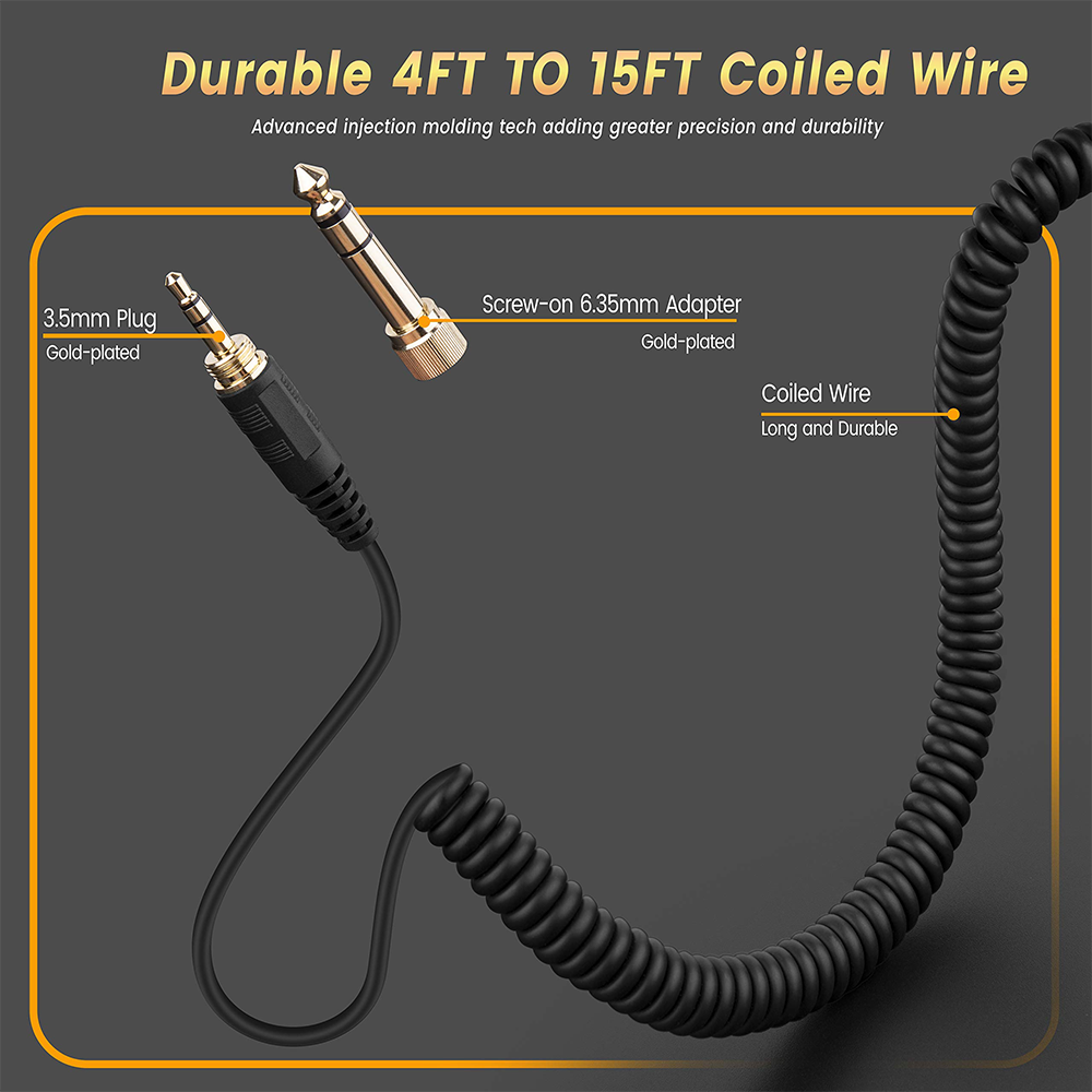 6.35mm Replacement Spring Coiled Cable Extension Cord For Sennheiser HD 4.30i 4.30G 4.40BT 4.50BTNC 400S 450BT 458BT Headphones