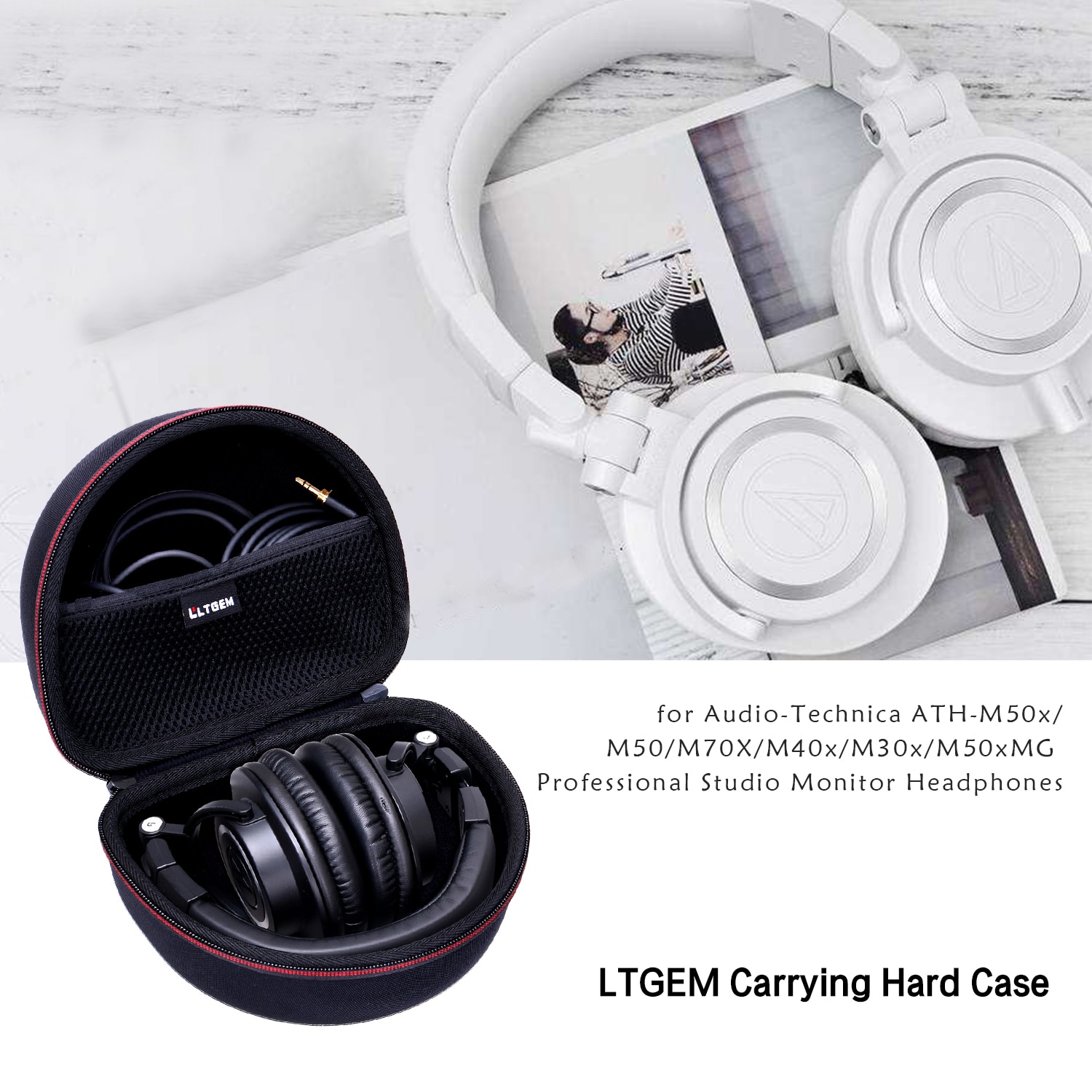 EVA Black Hard Carrying Case for Audio-Technica ATH-M50x/M50/M70X/M40x/M30x/M50xMG Professional Studio Monitor Headphones EVA Black Hard Carrying Case for Audio-Technica ATH-M50x/M50/M70X/M40x/M30x/M50xMG Professional Studio Monitor Headphones