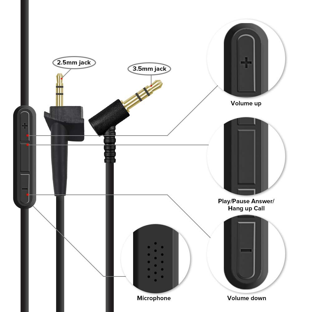 Replacement Cable with Mic Volume Control Microphone Compatible with Bose AE2 AE2i AE2w Headphones Cable