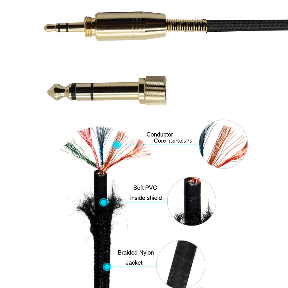 HD 8 DJ Cable for Sennheiser HD7 HD8 DJ HD6 MIX Headphones Cables Upgrade Replacement Cord with 6.35mm adapter