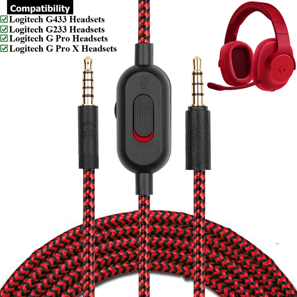2.0M Braided Replacement Cable Extension Cord Wire for Logitech G433 G233 G Pro X Gaming Headset With Mute Volume Control Clip