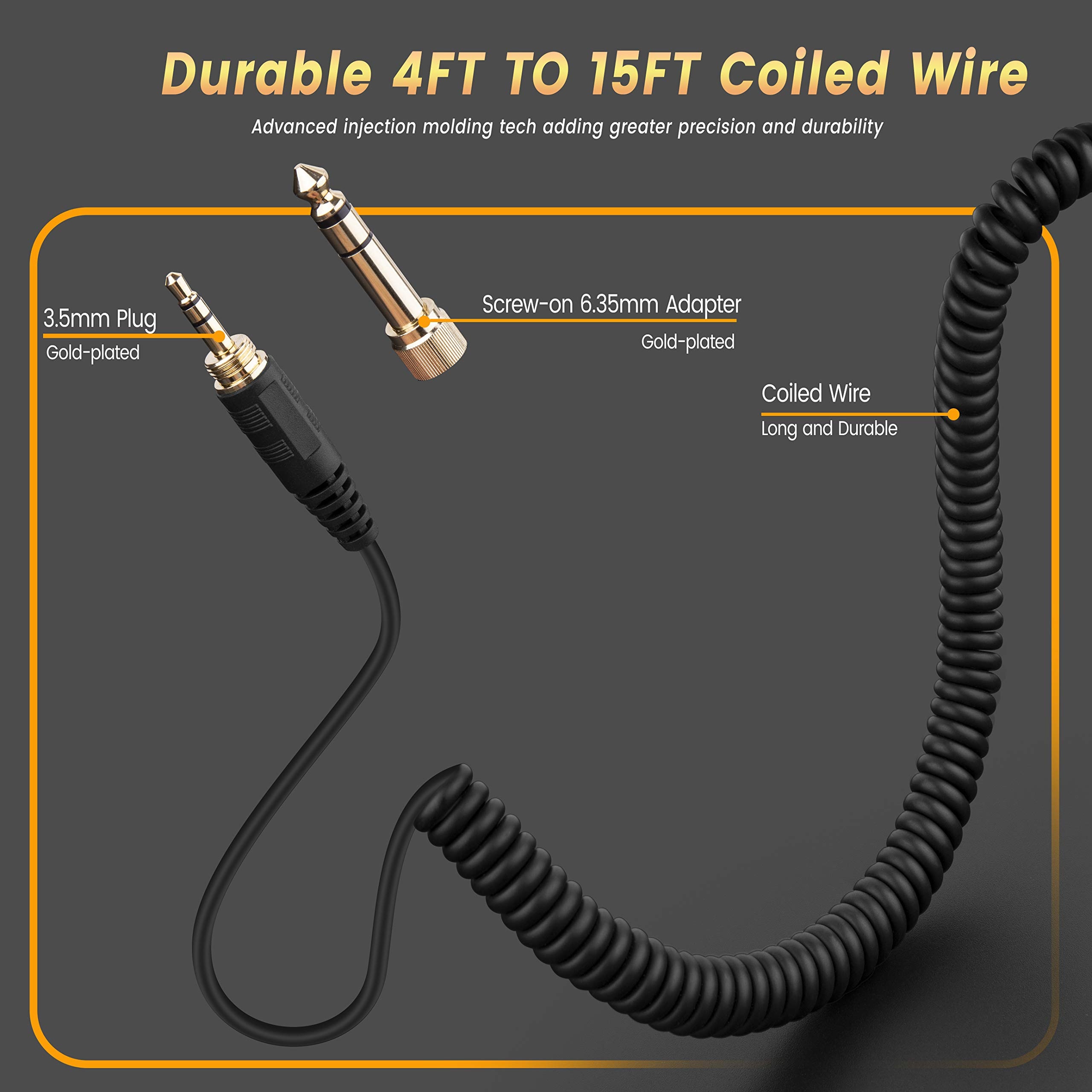 Replacement Spring Coiled 6.35mm Aux Cable Extension Cord for KRK KNS 6400 6402 8400 8402 On-Ear Circumaural Headphones Replacement Spring Coiled 6.35mm Aux Cable Extension Cord for KRK KNS 6400 6402 8400 8402 On-Ear Circumaural Headphones