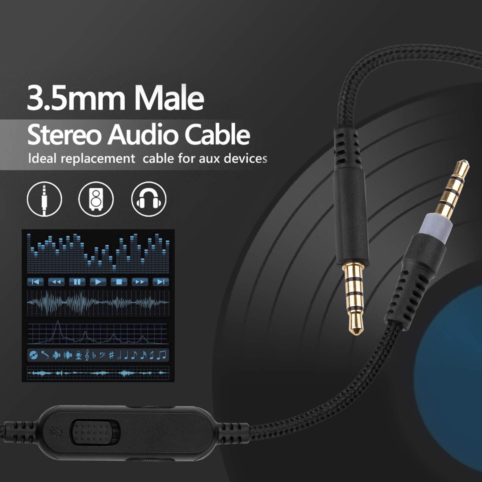 Braided Replacement Cable Extension Cord for Kinston HyperX Cloud Mix Alpha Gaming Headsets With Mute Function Volume Control Braided Replacement Cable Extension Cord for Kinston HyperX Cloud Mix Alpha Gaming Headsets With Mute Function Volume Control