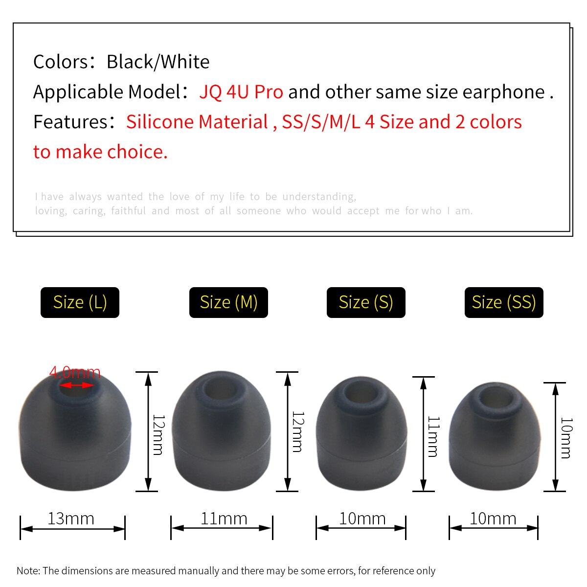 8Pcs Silicone Ear Tips for JQ 4U Pro Eartips In-ear Headphones Tips 4.0-5.5mm Extended Earplugs 8Pcs Silicone Ear Tips for JQ 4U Pro Eartips In-ear Headphones Tips 4.0-5.5mm Extended Earplugs