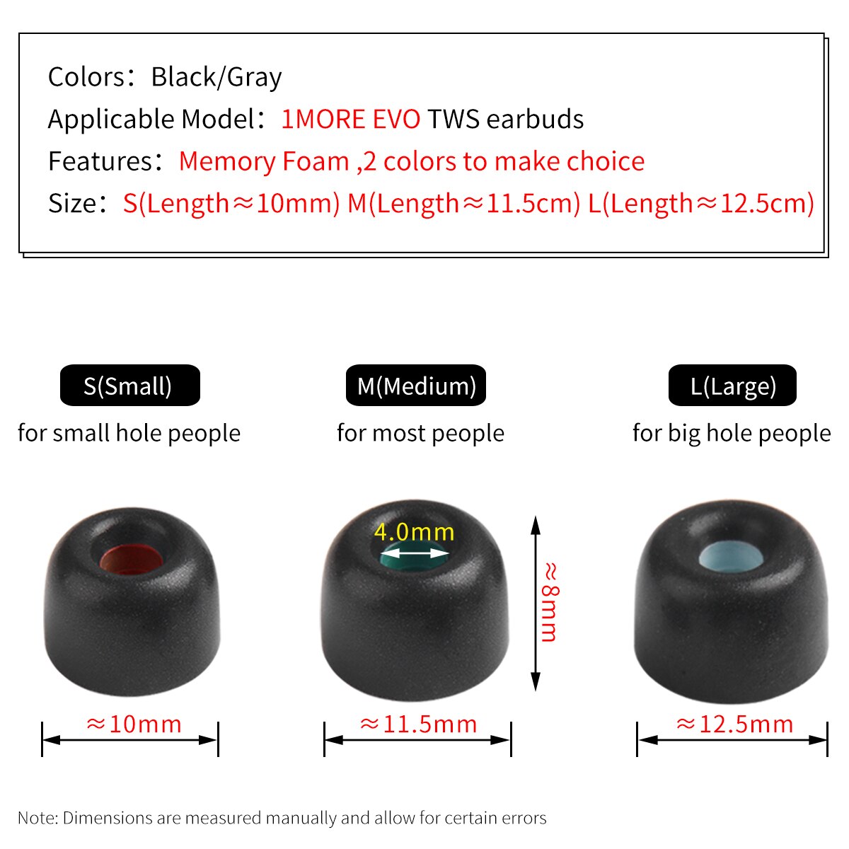 4Pcs Memory Foam Ear Tips for 1MORE EVO Earbuds Eartips Ture Wireless Earphone Tips 4-5mm 4Pcs Memory Foam Ear Tips for 1MORE EVO Earbuds Eartips Ture Wireless Earphone Tips 4-5mm