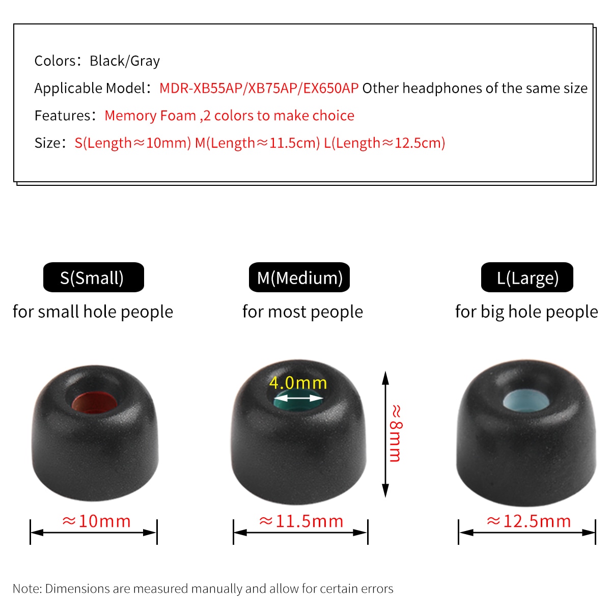 4Pcs Memory Foam Ear Tips for Sony MDR-XB55AP XB75AP EX650AP Eartips WI-XB400 Linkbuds S C500 Freedom2 In-ear Earphone Tips