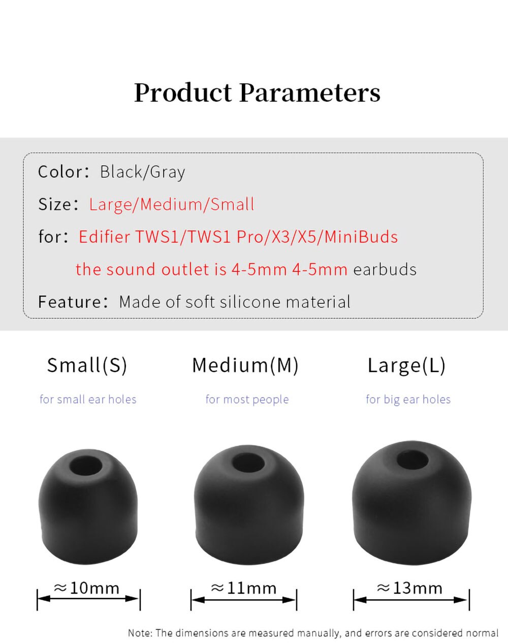 6Pcs Silicone Ear Tips for Edifier TWS1/TWS1 Pro Earbuds Eartips for X3/X5/Minibuds TWS Earphone Tips Soft Earplugs 4-5mm 6Pcs Silicone Ear Tips for Edifier TWS1/TWS1 Pro Earbuds Eartips for X3/X5/Minibuds TWS Earphone Tips Soft Earplugs 4-5mm