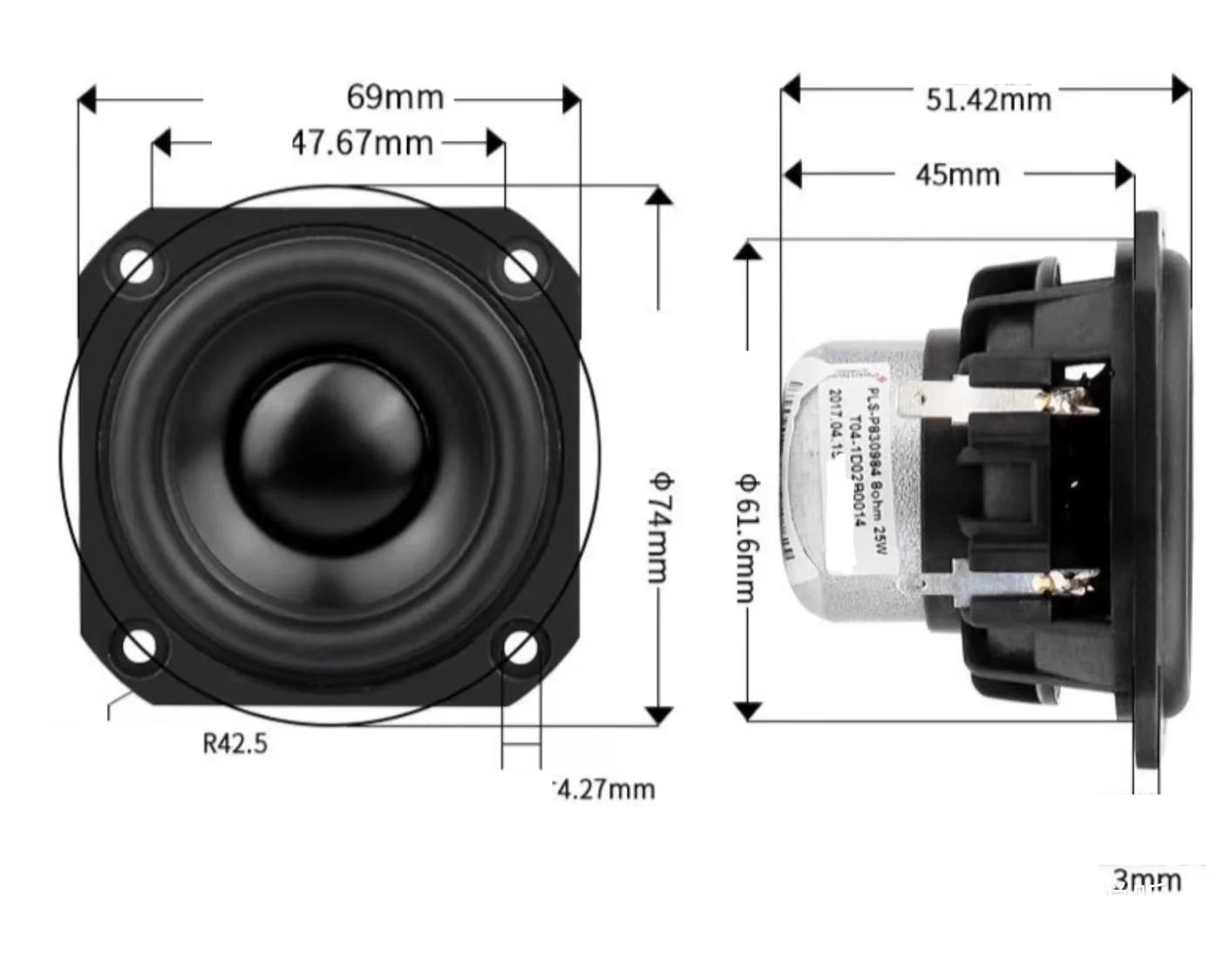GHXAMP For Peerless P830984 2.5 inch 2.75 inch full frequency speaker Long Stroke Neodymium 8ohm 25W Genuine 2PCS