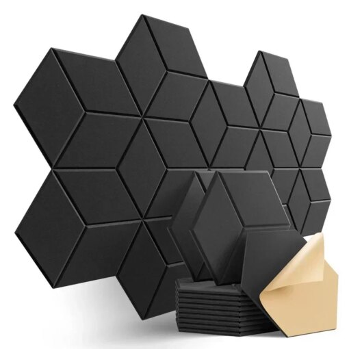 12/6/1piece Acoustic Panel Sound Proof Foam Panels Hexagonal adhesive Absorb Noise insulation Black