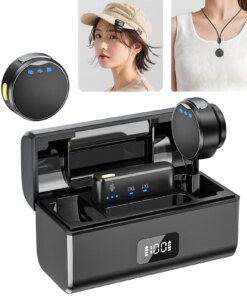 100M Wireless Microphone Recording for Smartphone Magnetic Lavalier Mic with Charging Box