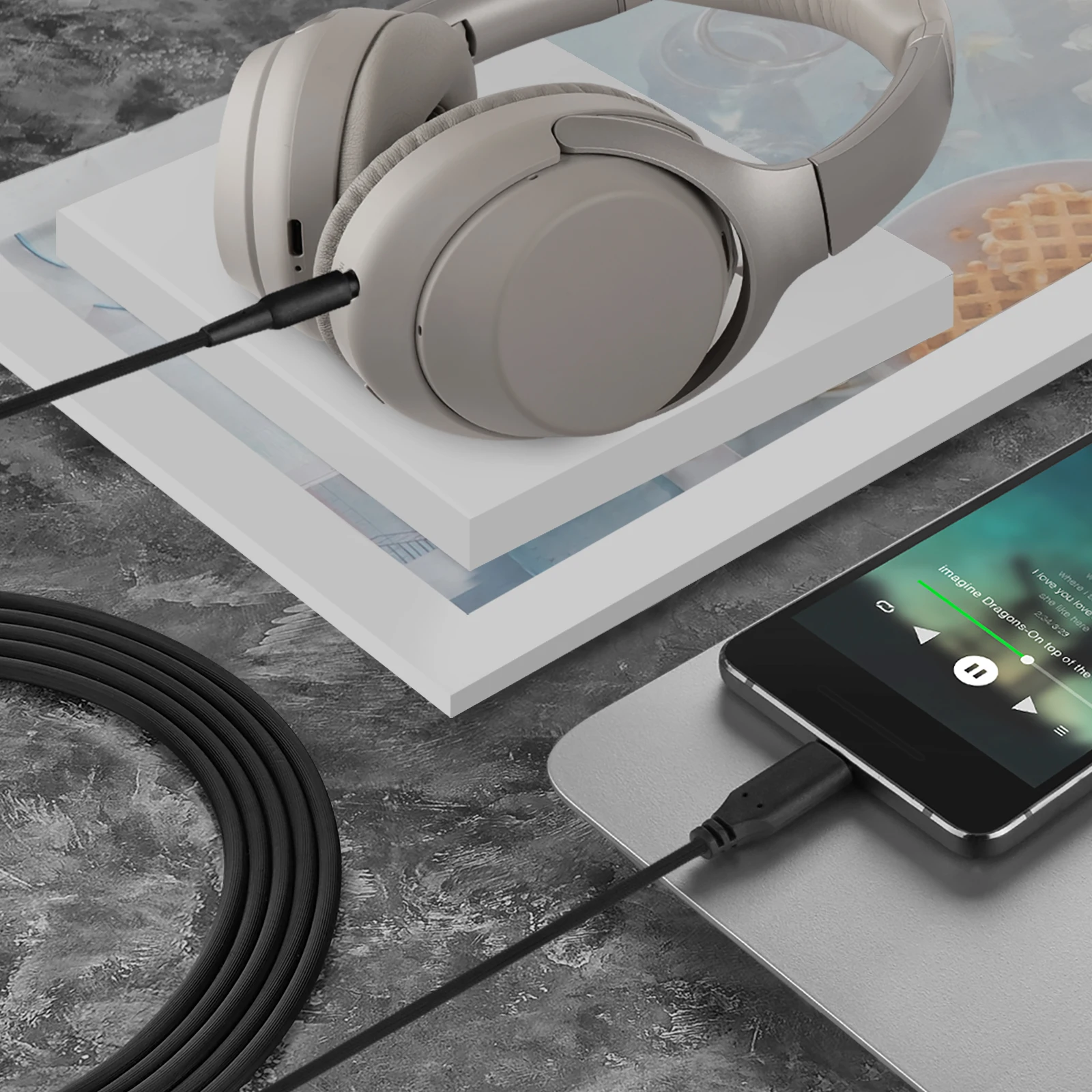 USB-C Audio Cable Mic Sony WH-1000XM4 1000XM3 Type-C Aux 1.2M - Image 4